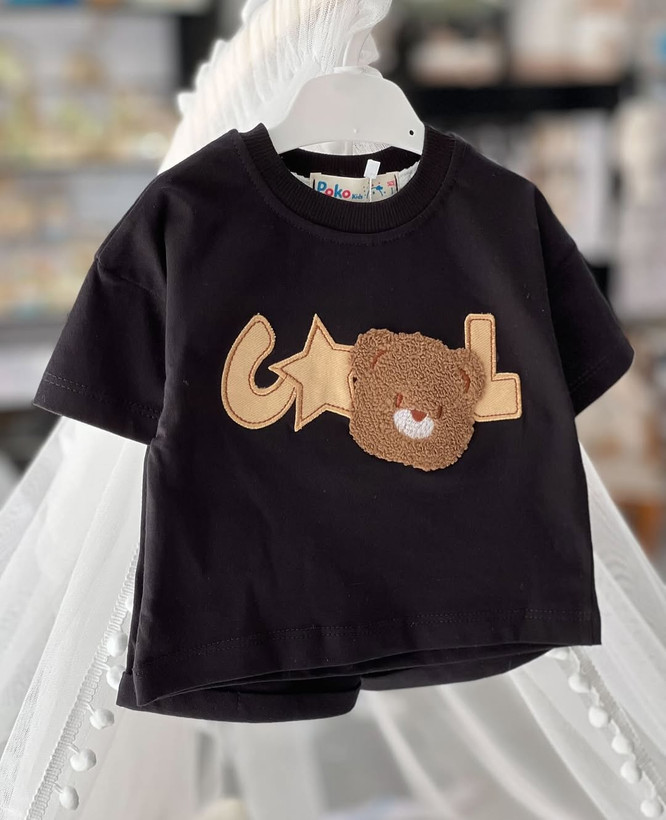 ست تیشرت شلوارک مشکی پوکو مدل cool bear