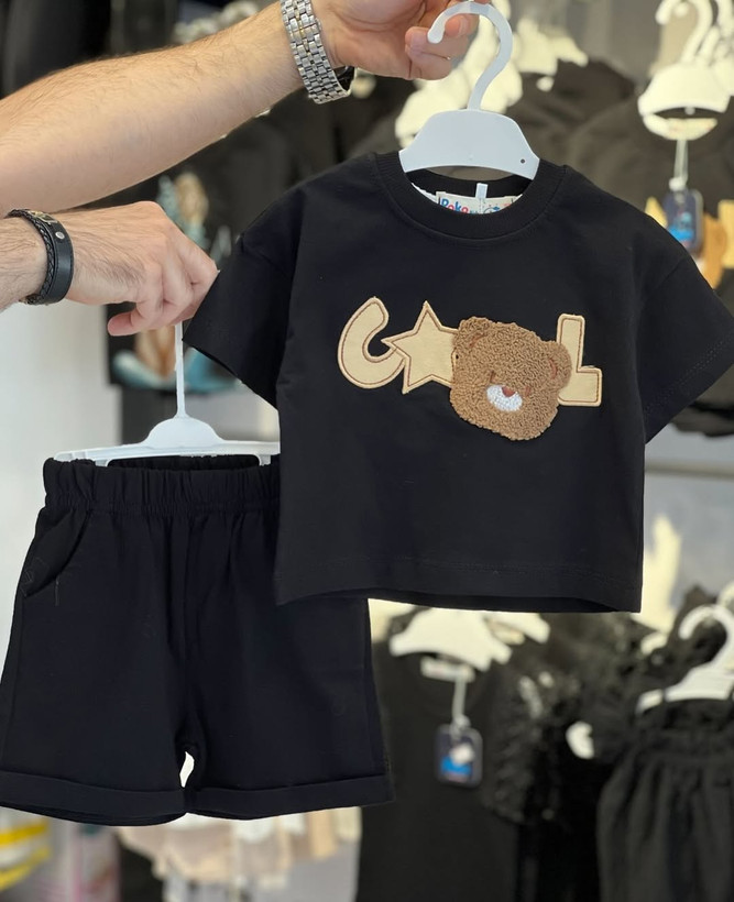 ست تیشرت شلوارک مشکی پوکو مدل cool bear