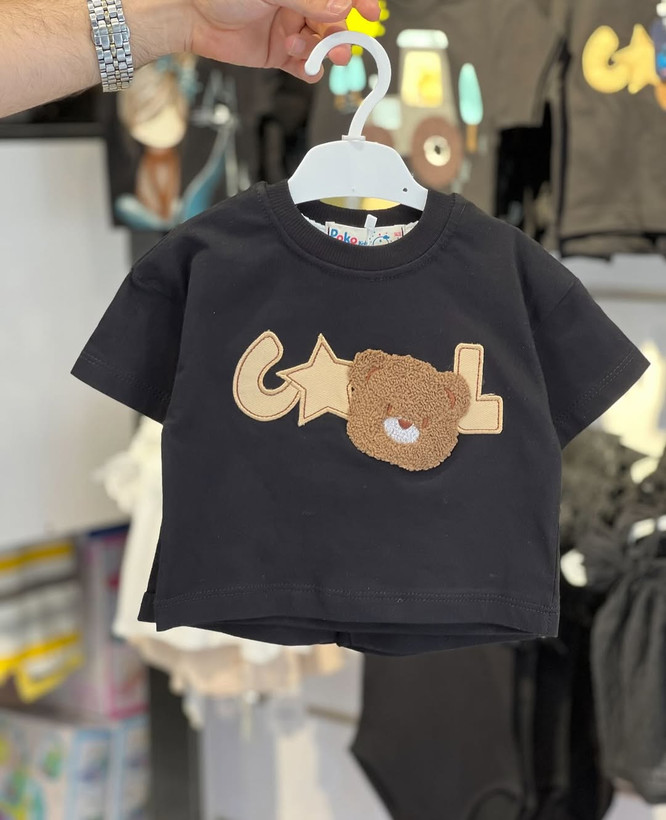 ست تیشرت شلوارک مشکی پوکو مدل cool bear