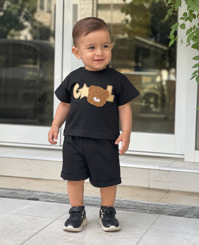 ست تیشرت شلوارک مشکی پوکو مدل cool bear