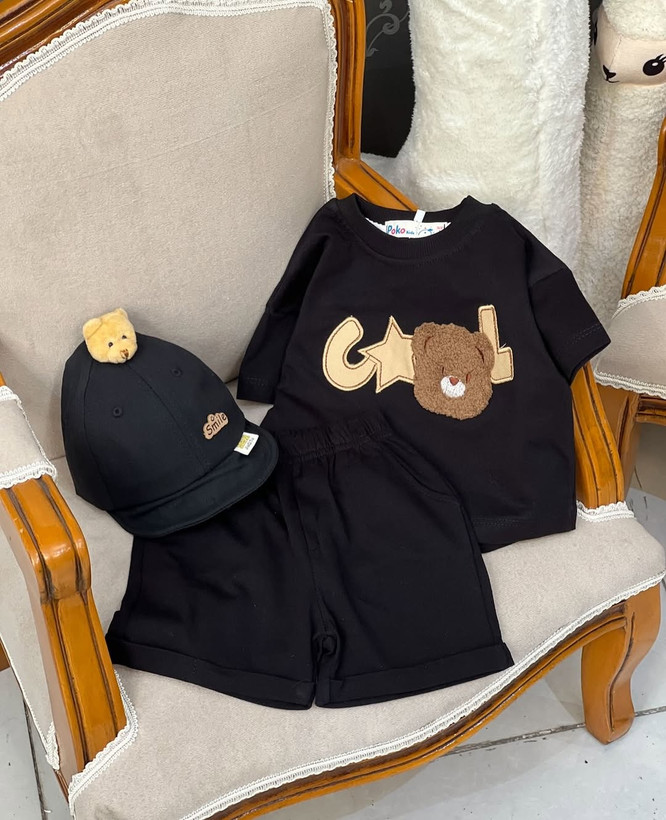 ست تیشرت شلوارک مشکی پوکو مدل cool bear