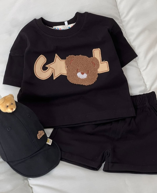 ست تیشرت شلوارک مشکی پوکو مدل cool bear