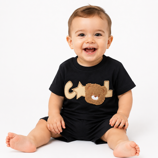 ست تیشرت شلوارک مشکی پوکو مدل cool bear