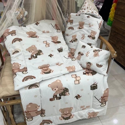 سرویس خواب مخمل 4 تکه ستی بیبی طرح خرس و مکعب